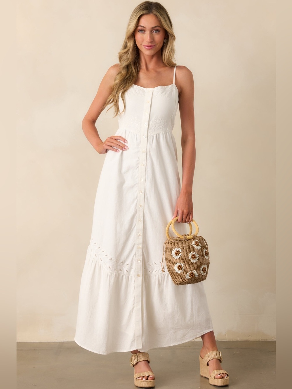 NWT Z Supply Citadelle White Button-Front Spaghetti Strap Maxi Dress sz med